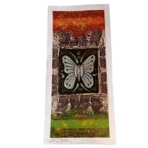 Butterfly Painting Embossed Metal Aluminum Ecuador Silver Green Brown 14" x 6.5"
